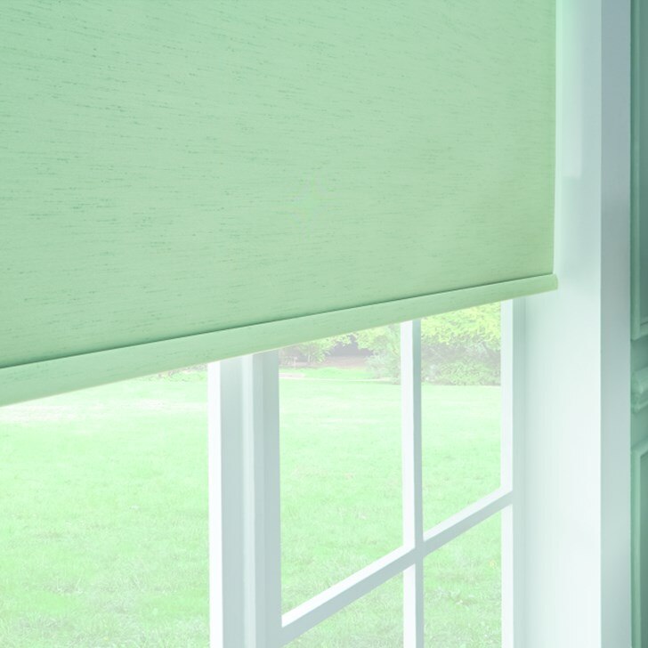 Roller Shade with Motorized Lift, Fabric-Wrapped Hem Bar: Kyoto, Spring Green 15906