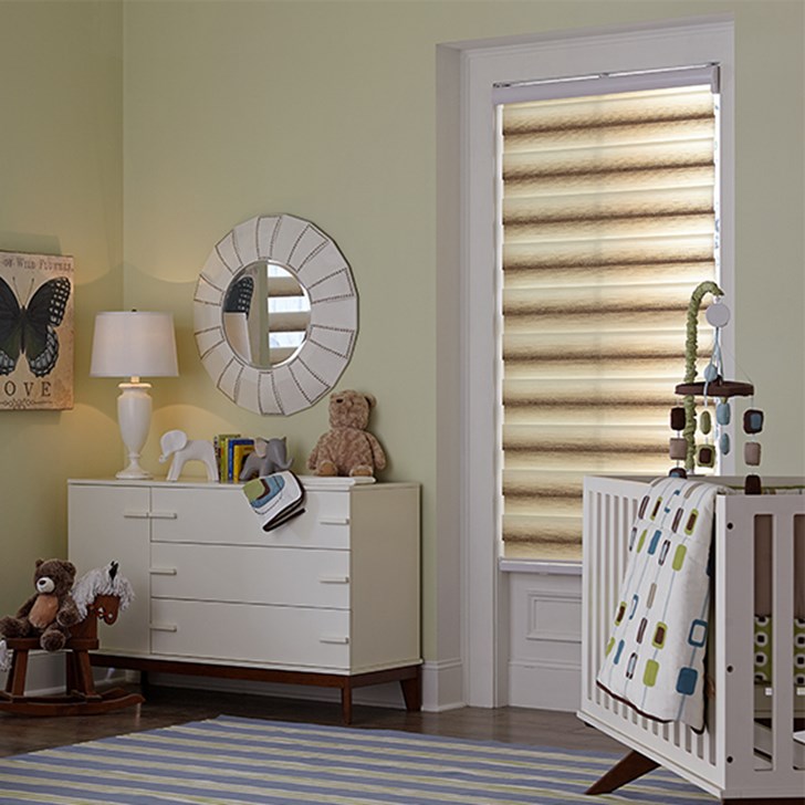 Designed with 2 flat layers of sheer material, you can raise and lower your shade to align the sheer sections to achieve the level of outside view and privacy you desire. Color: Vanilla Bean 788